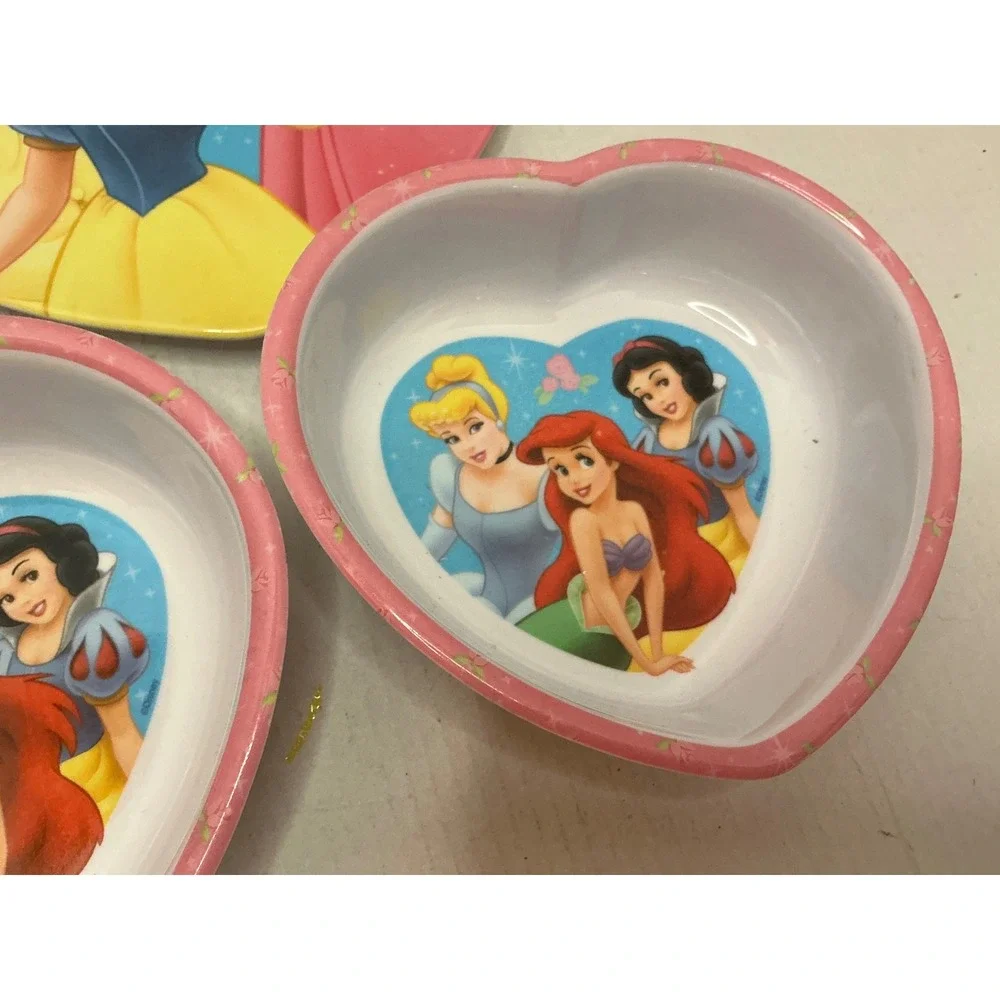 Zak Designs Disney Princess Heart Shaped Plate and Bowls Set Melamine Pink Blue
